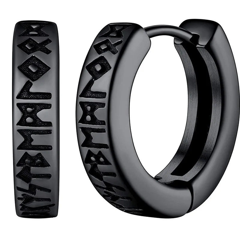 Stainless Steel Norwegian Viking Rune Hoop Earrings For Men Woman