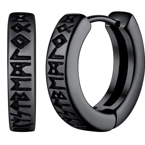Stainless Steel Norwegian Viking Rune Hoop Earrings For Men Woman