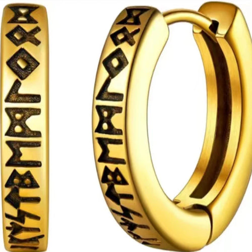Stainless Steel Norwegian Viking Rune Hoop Earrings For Men Woman