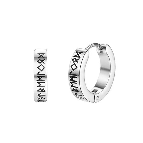 Stainless Steel Norwegian Viking Rune Hoop Earrings For Men Woman