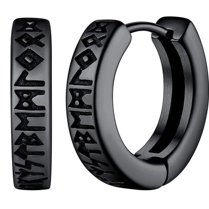 Stainless Steel Norwegian Viking Rune Hoop Earrings For Men Woman