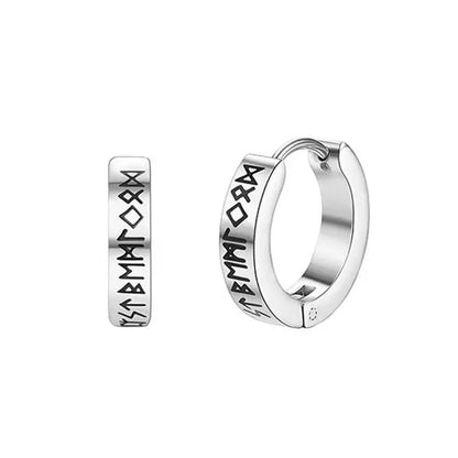 Stainless Steel Norwegian Viking Rune Hoop Earrings For Men Woman