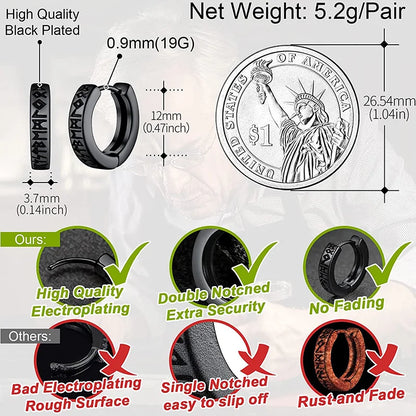 Stainless Steel Norwegian Viking Rune Hoop Earrings For Men Woman